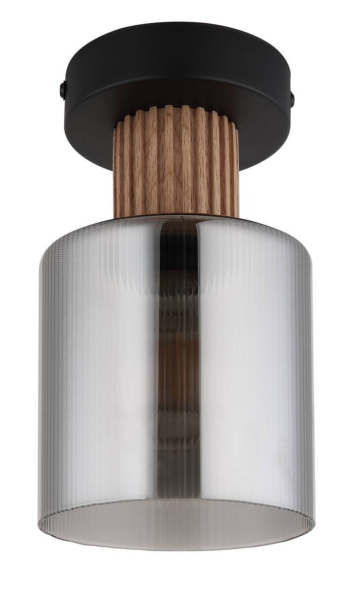 GLOBO Deckenleuchte dunkelbraun Rauch schwarz Holz Glas Metall H/D: ca. 21x12 cm 1 Brennstellen