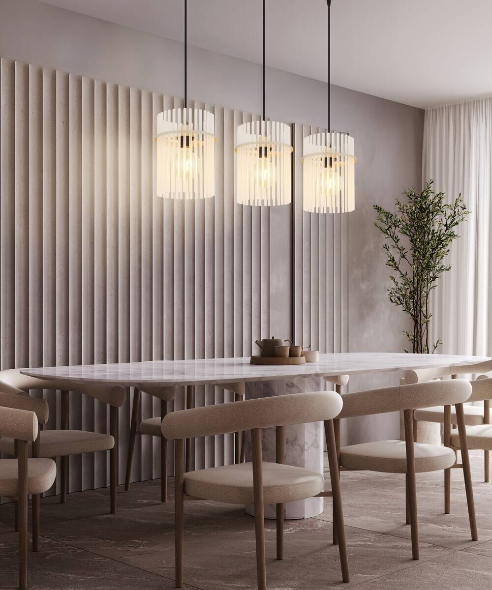 GLOBO Pendelleuchte sand Metall Glas B/H/T: ca. 80x140x20 cm E27 3 Brennstellen