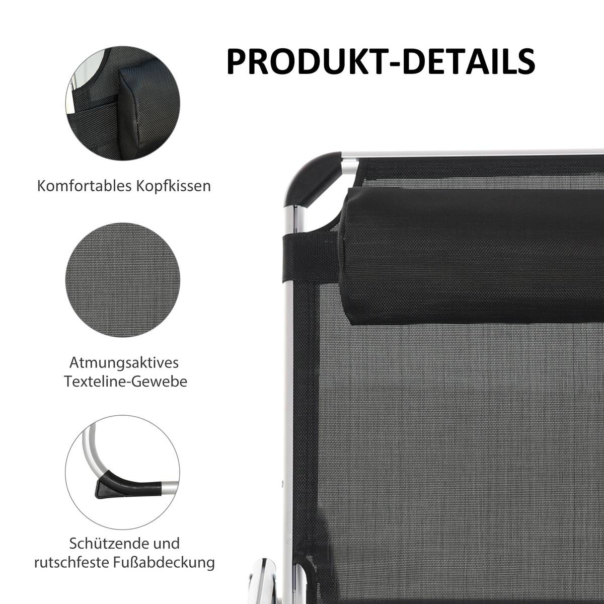 Outsunny Sonnenliege mit Kopfkissen schwarz Aluminium B/H/L: ca. 60x76x170 cm