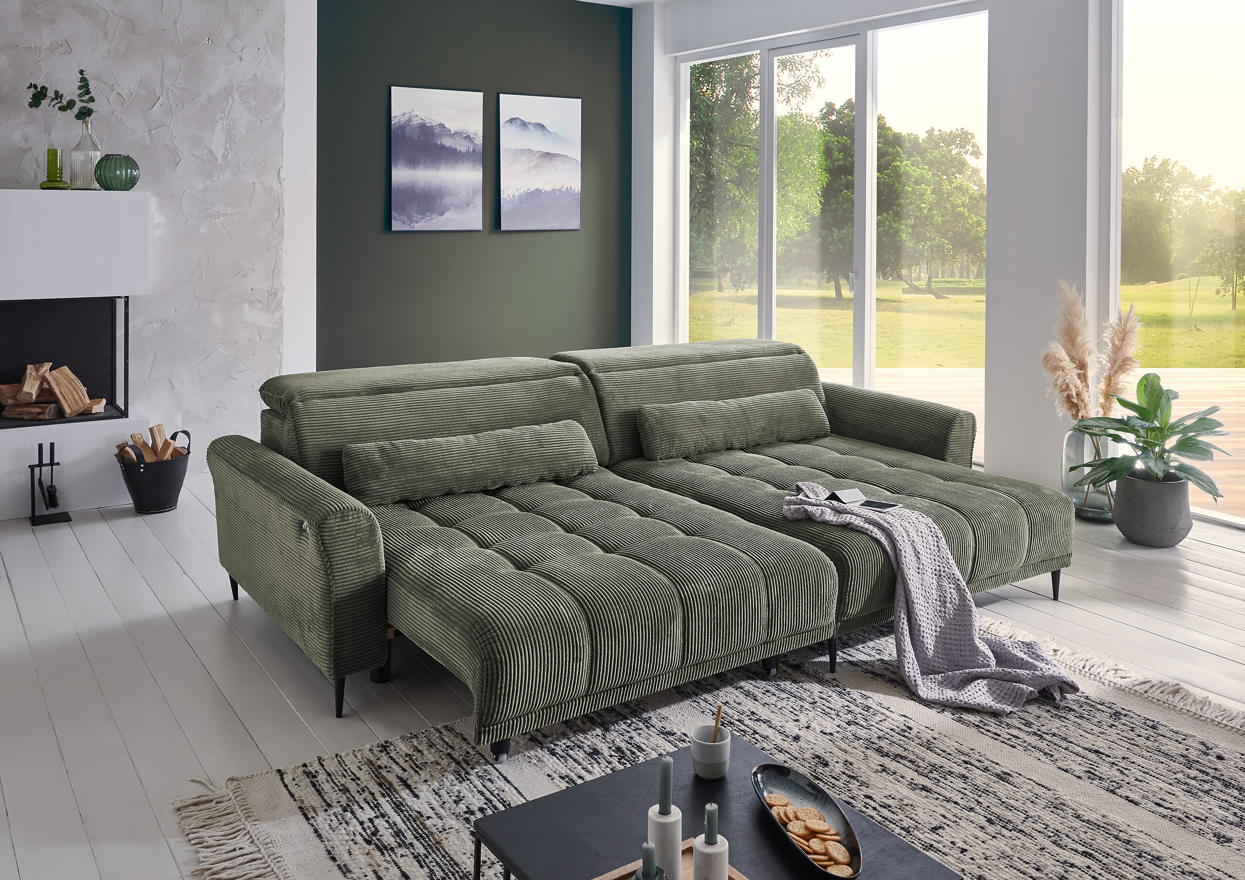 Ecksofa mit elektrischer XXL Sitztiefenverstellung grün Microfaser B/H/T: ca. 277x108x179 cm Ecksofa mit elektrischer XXL Sitztiefenverstellung grün Microfaser B/H/T: ca. 277x108x179 cm