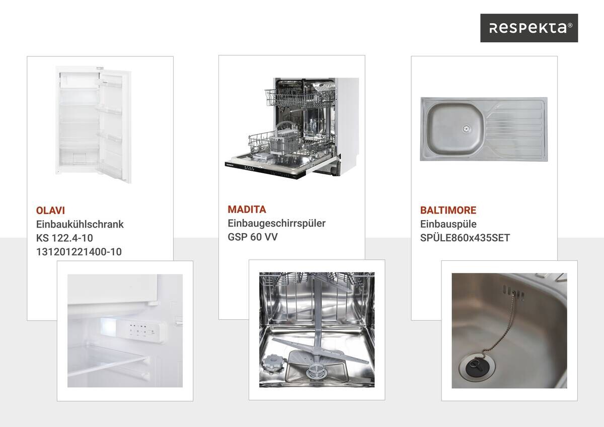 Respekta Inselküche Gabriel weiß Hochglanz B/H/T: ca. 320x200x60 cm