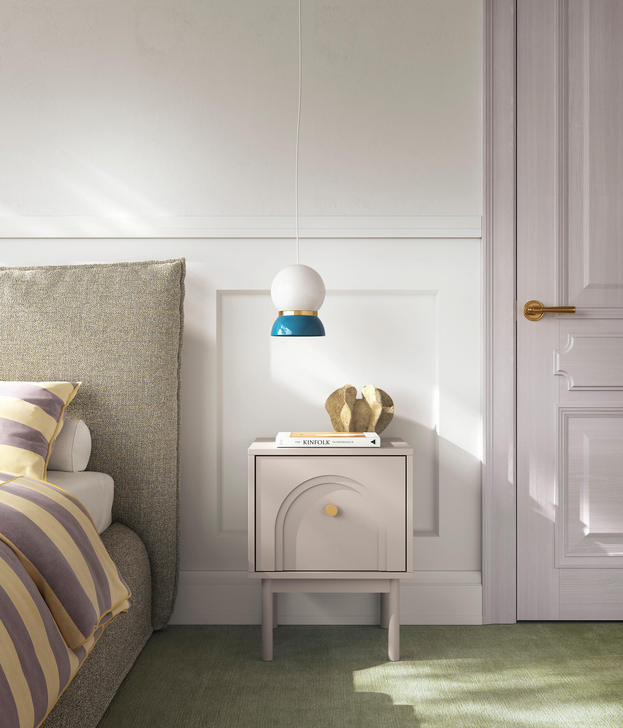 Nachtkonsole MAZOMA Eiche Kaschmirgrau Nachbildung gold Optik B/H/T: ca. 41,5x53,5x39 cm