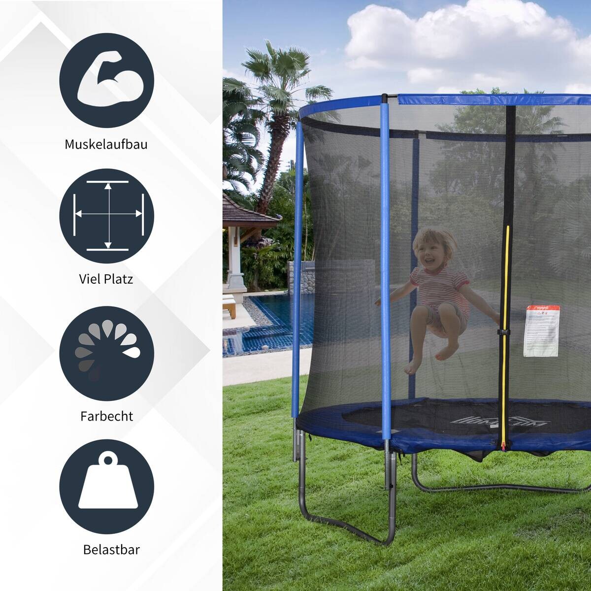 HOMCOM Trampolin blau B/H/L: ca. 244x244x240 cm
