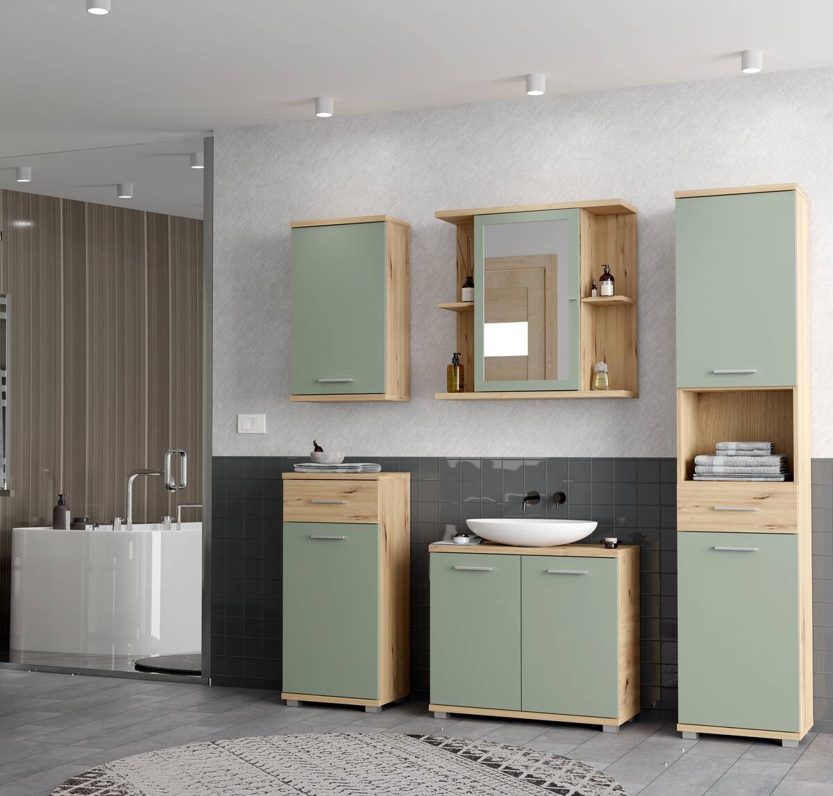 Spiegelschrank  Eiche Artisan Nachbildung salbei B/H/T: ca. 70x69x23 cm