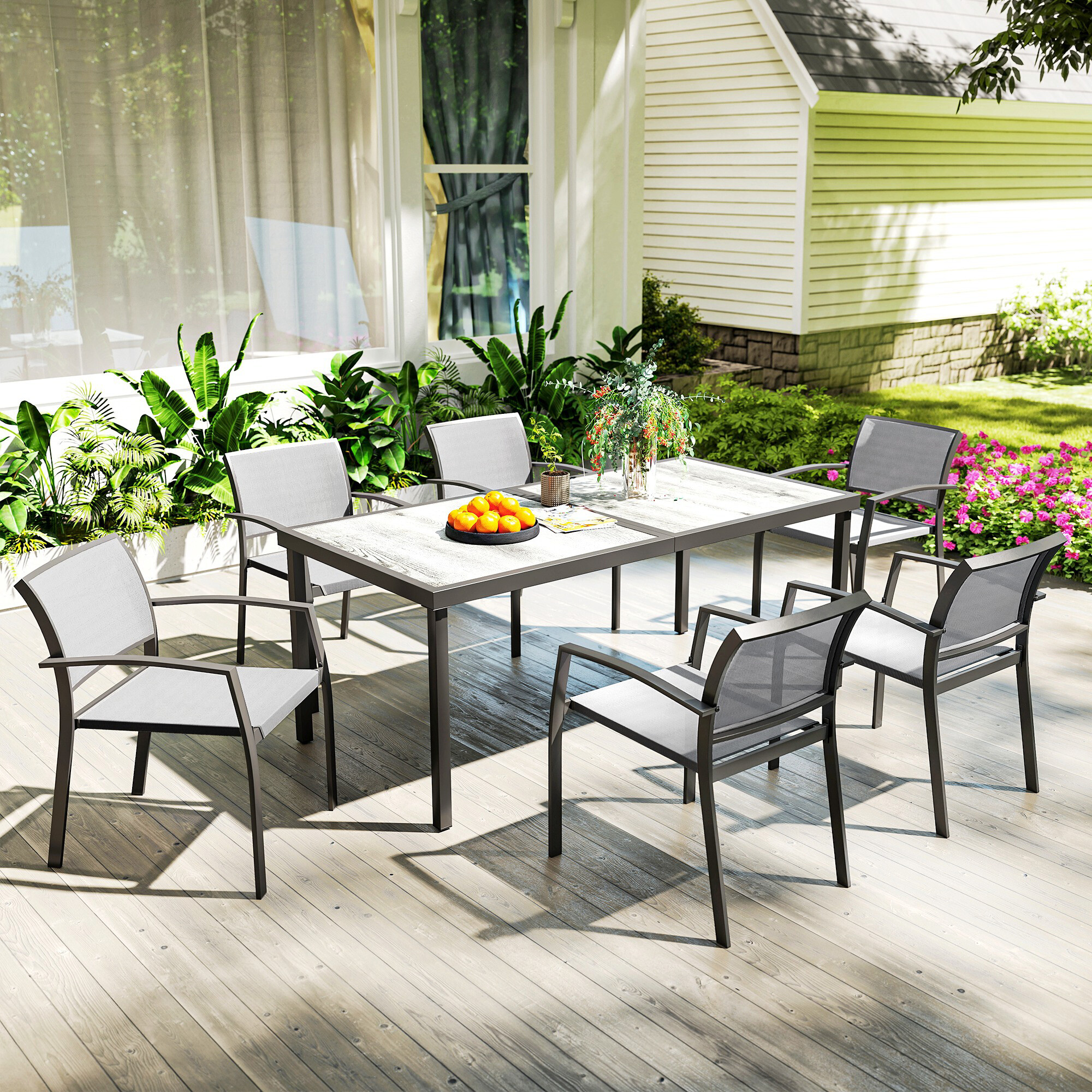 Outsunny Gartenmöbel-Set grau Kunststoff B/H/L: ca. 87x72x180 cm