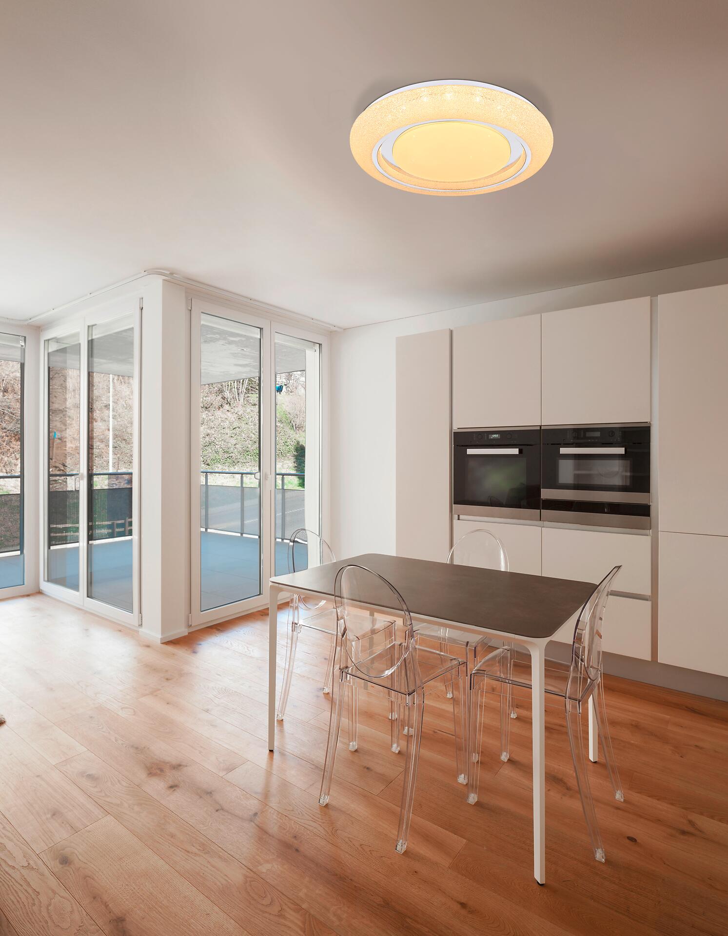 GLOBO Smarte Deckenleuchte Rada weiß Opal Acryl Chrom Metall H/D: ca. 7x48 cm