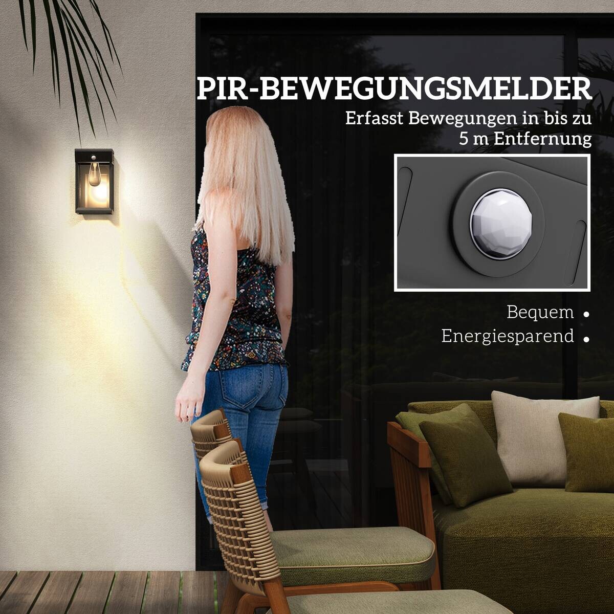 Solar Wandleuchte schwarz Kunststoff B/H/L: ca. 24x24x14 cm