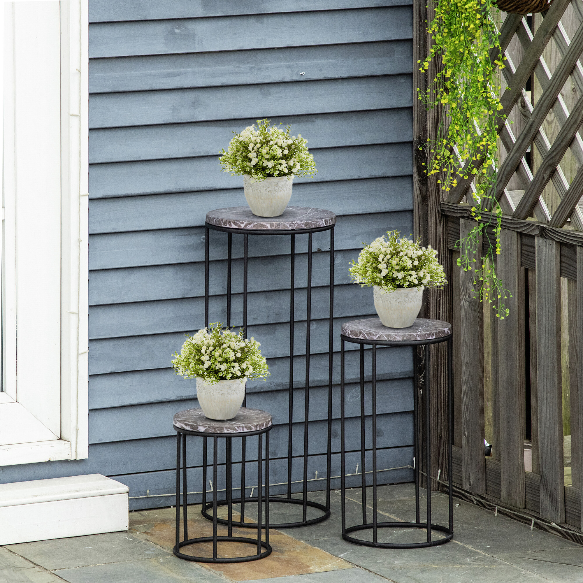 Outsunny Blumenständer schwarz Metall H/D: ca. 70x30 cm