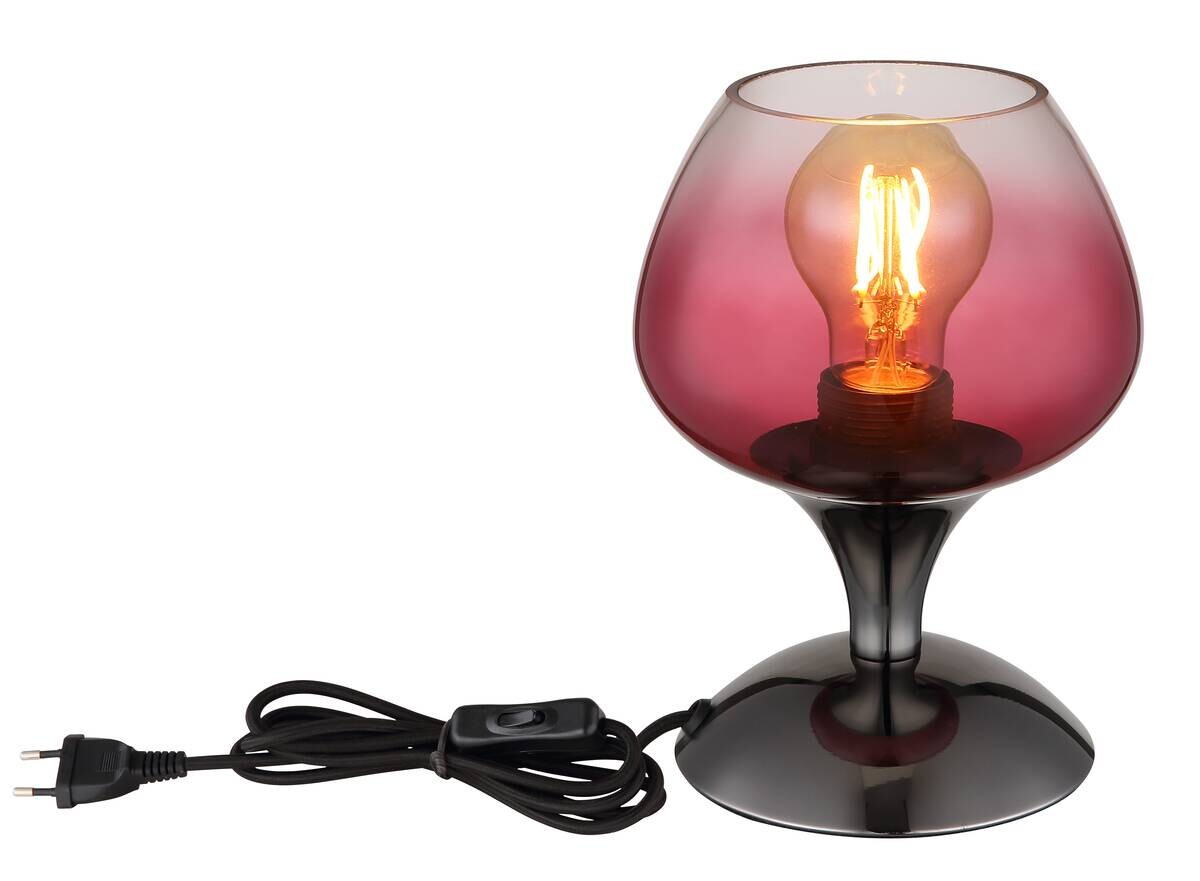 GLOBO Tischleuchte brombeer Chrom schwarz Metall Textil Glas H/D: ca. 20,5x15 cm E27 1 Brennstellen