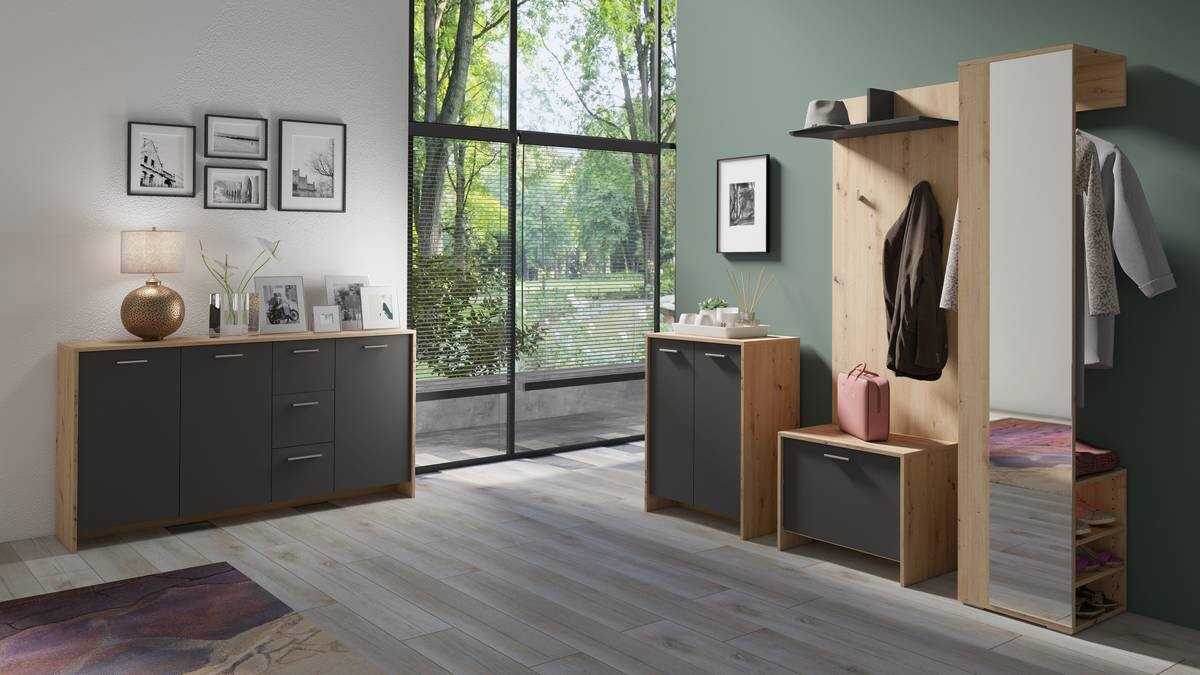 Schuhkommode BEN Eiche Nachbildung anthrazit B/H/T: ca. 63x83x35 cm