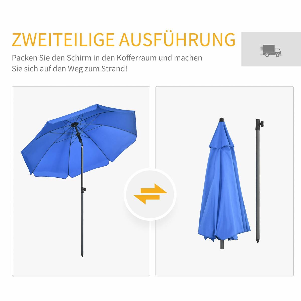 Outsunny Sonnenschirm blau Polyester B/H/L: ca. 180x209x180 cm