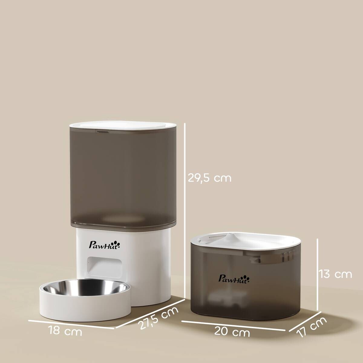 PawHut Futter- und Trinkbrunnen-Set weiß Edelstahl B/H/L: ca. 18x29,5x27,5 cm