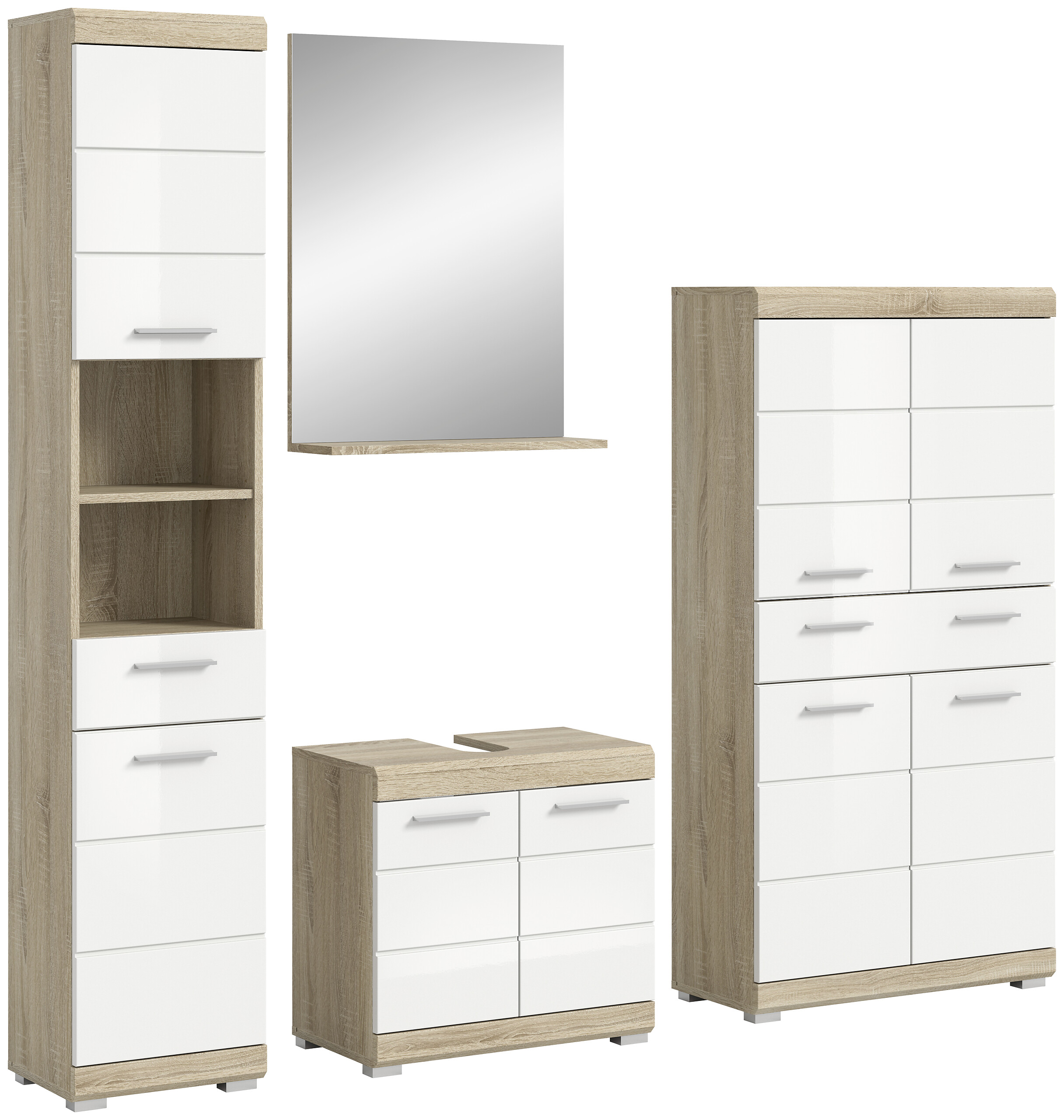 Badezimmer-Set Lambada Eiche Sonoma Nachbildung weiß Hochglanz B/H/T: ca. 186x191x34 cm