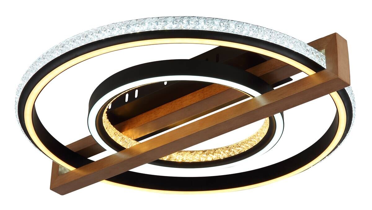 GLOBO LED-Deckenleuchte mattschwarz Opal dunkelbraun Metall Kunststoff Holz B/H/L: ca. 55x11,5x50 cm 1 Brennstellen