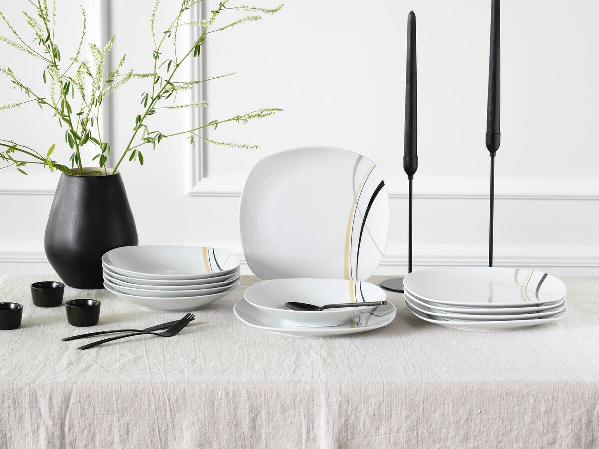 CreaTable Tafelservice Square City Line weiß Porzellan 12 tlg.