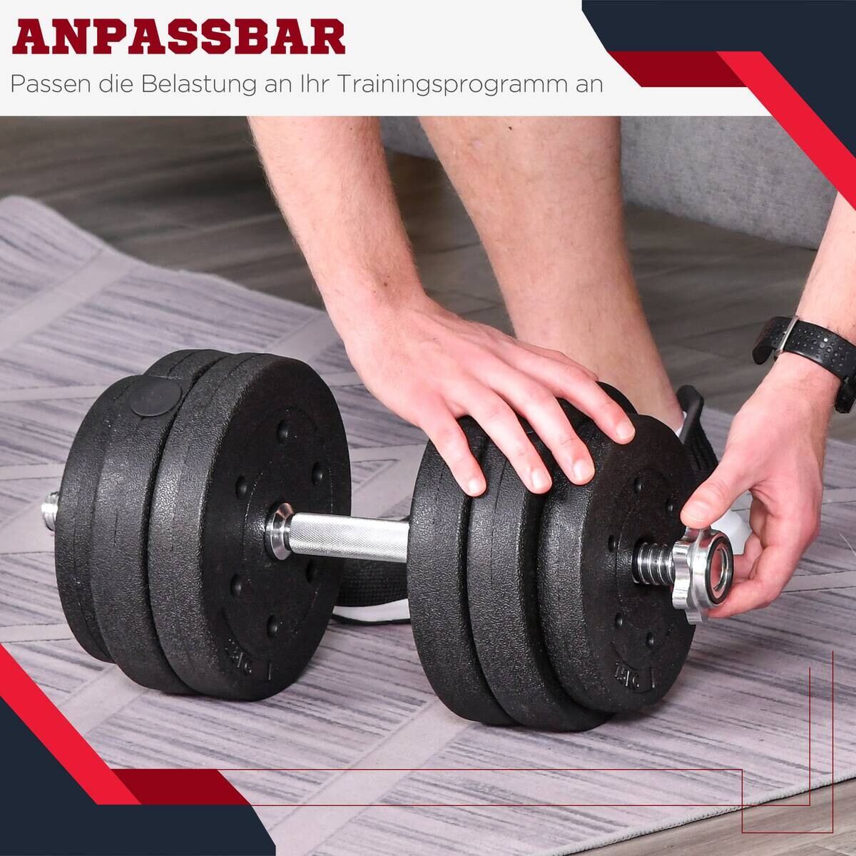 HOMCOM Hantelset schwarz Kunststoff B/H/L: ca. 18x7,5x43 cm