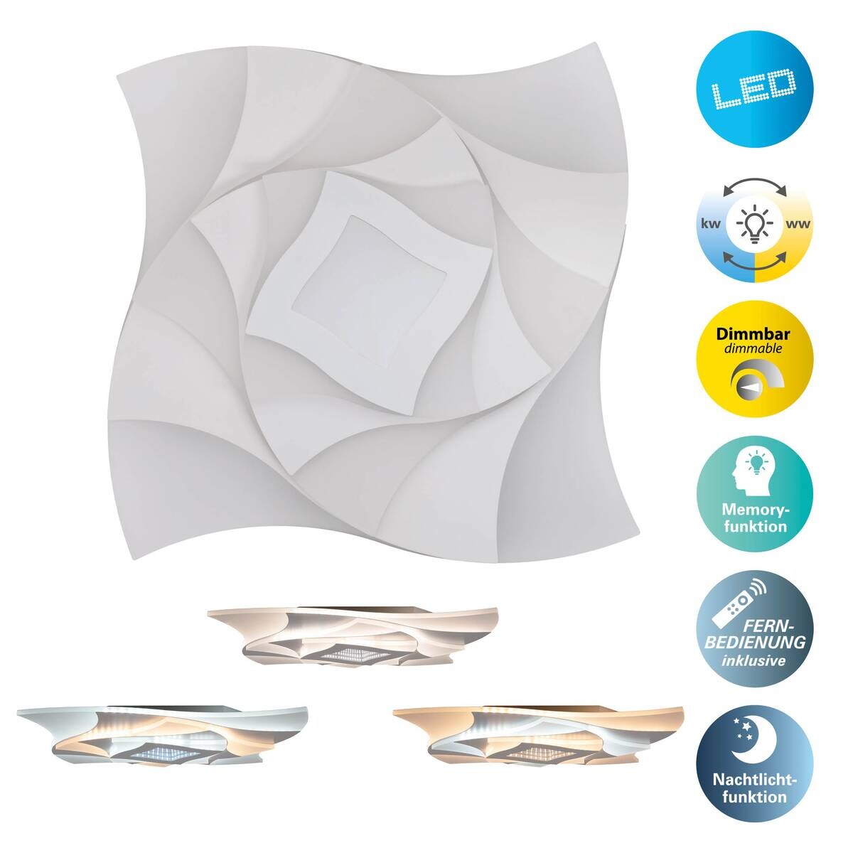 Näve Leuchten Deckenleuchte 1408477 Metall Kunststoff B/H/T: ca. 48x6x48 cm null 5 Brennstellen