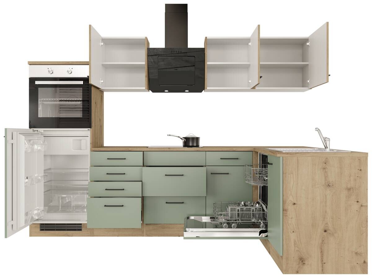 Winkelküche Cara grün matt B/H/T: ca. 280x200x60 cm