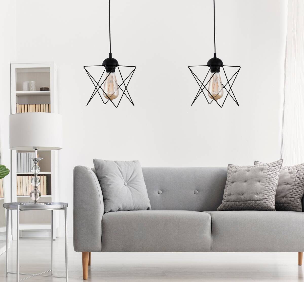 Opviq Pendelleuchte schwarz Metall B/H/T/L: ca. 18x60x21x18 cm E27 2 Brennstellen