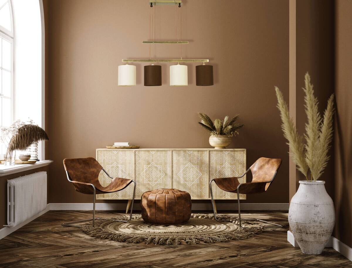 Näve Leuchten Pendelleuchte 7090548 messing Kunststoff Textil Metall B/H/T: ca. 15x116x86 cm E27 4 Brennstellen