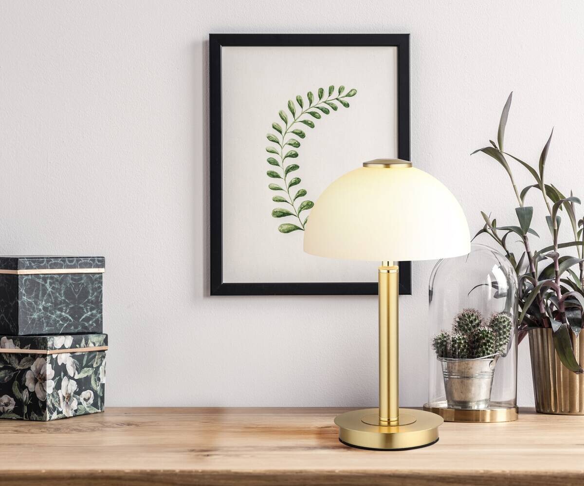 GLOBO LED-Tischleuchte messing Opal Metall Kunststoff Glas H/D: ca. 31,5x18 cm 1 Brennstellen