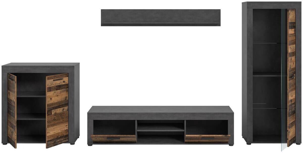 Wohnwand Jam Matera Nachbildung Old Wood Nachbildung B/H/T: ca. 159x330x35 cm