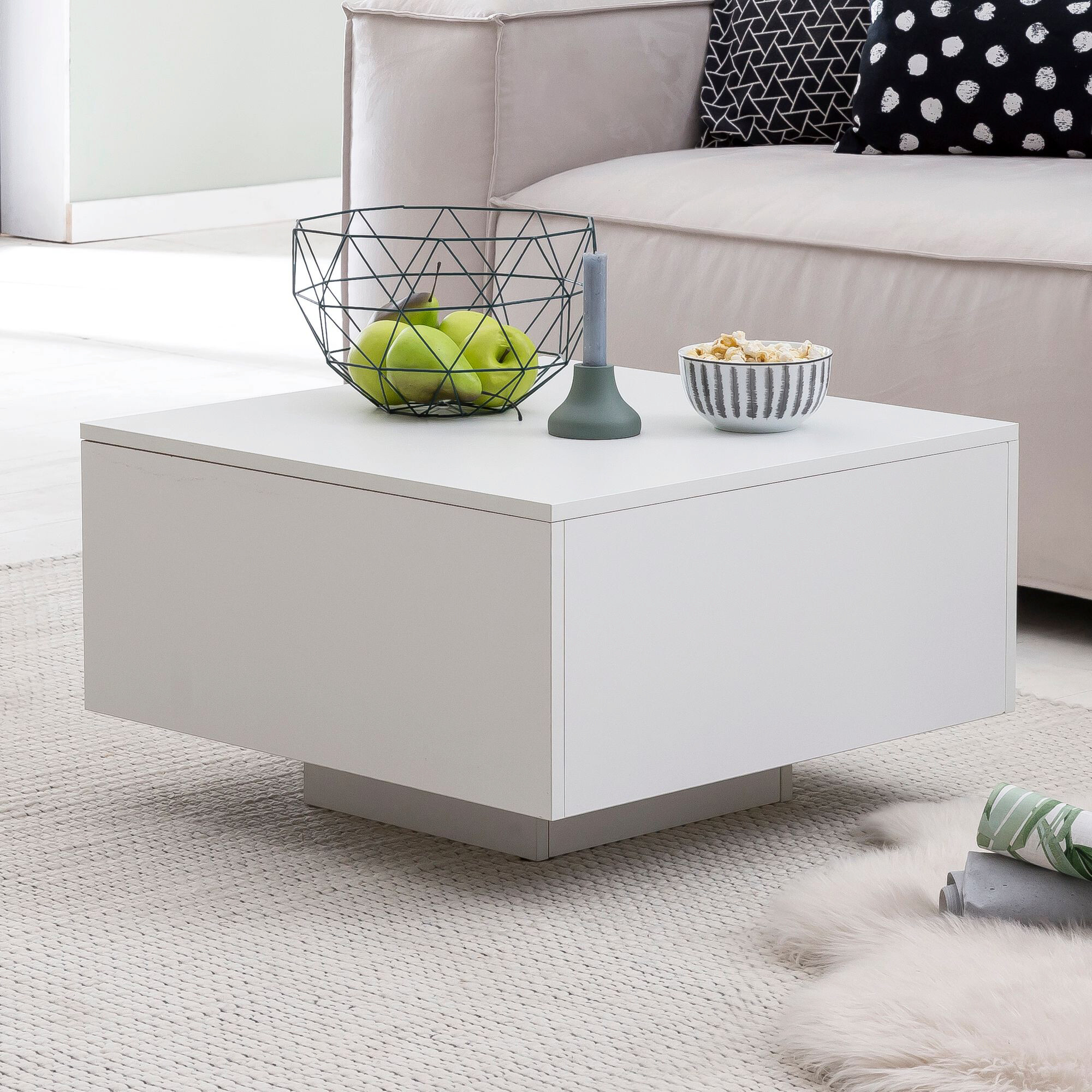 Wohnling Couchtisch weiß Holzwerkstoff B/H/T: ca. 60x35,5x60 cm