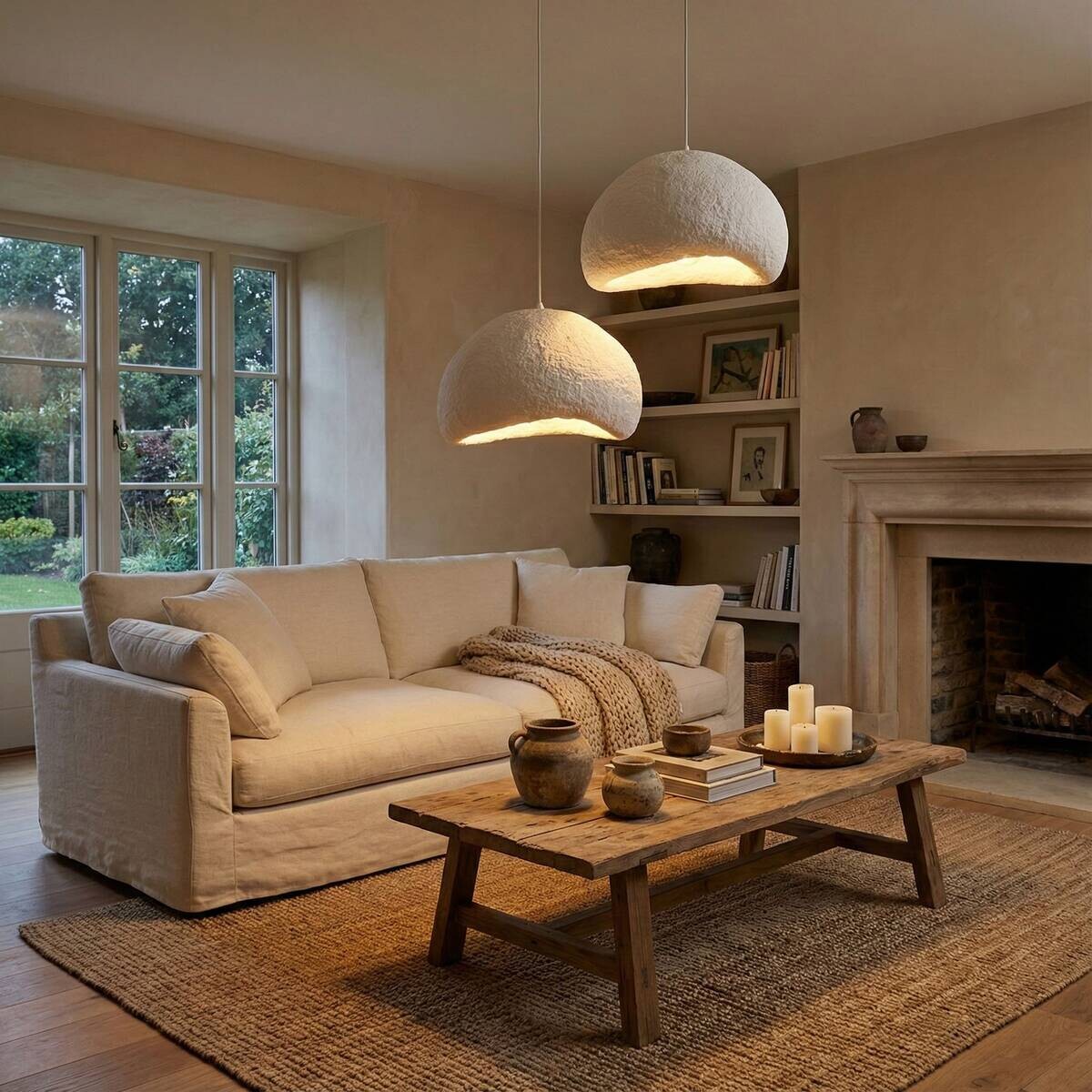 Opviq Pendelleuchte weiß Fiberglas Metall B/T/L: ca. 50x44x50 cm E27 2 Brennstellen