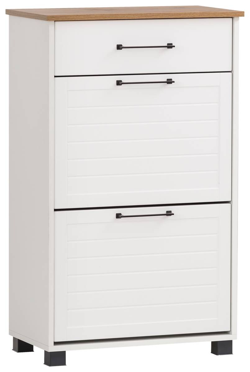 Schuhschrank Jelda weiß matt Eiche Landhaus Nachbildung B/H/T: ca. 62x102x34,1 cm Schuhschrank Jelda weiß matt Eiche Landhaus Nachbildung B/H/T: ca. 62x102x34,1 cm