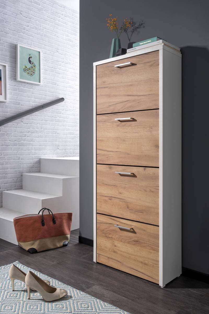 Schuhkipper Fulda 2 weiß honig Eiche Nachbildung B/H/T: ca. 61x152x25 cm