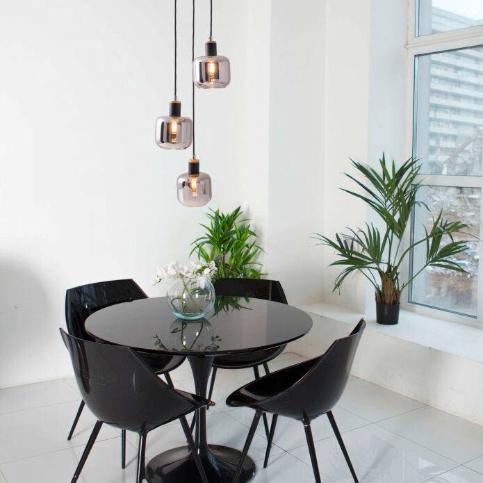 Näve Leuchten Pendelleuchte 6116722 Fumoso schwarz natur Metall Rauchglas H/D: ca. 123x23 cm E14 3 Brennstellen