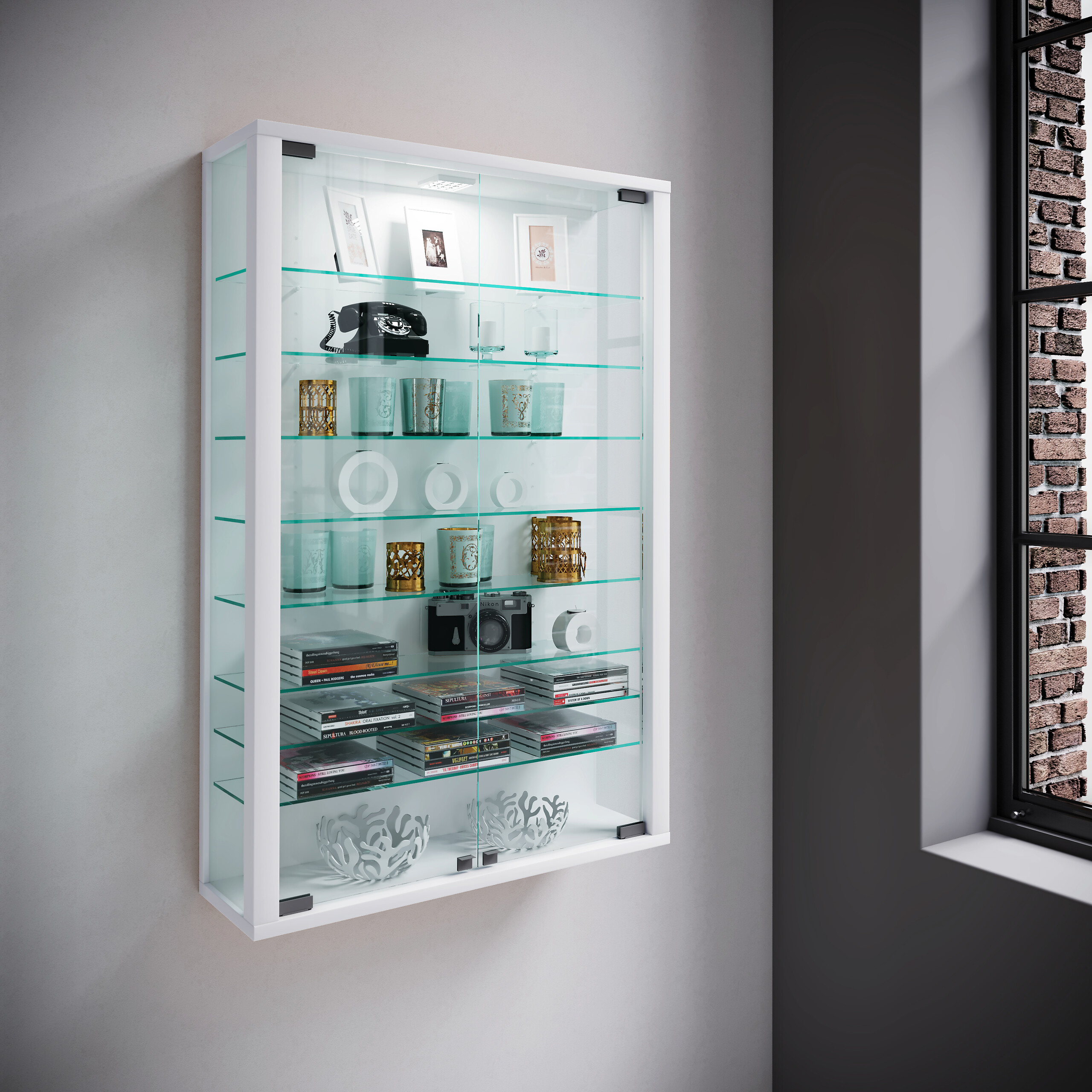 Vitrine Vitrosa Mini weiß Holzwerkstoff Glas B/H/T: ca. 59x90x18 cm