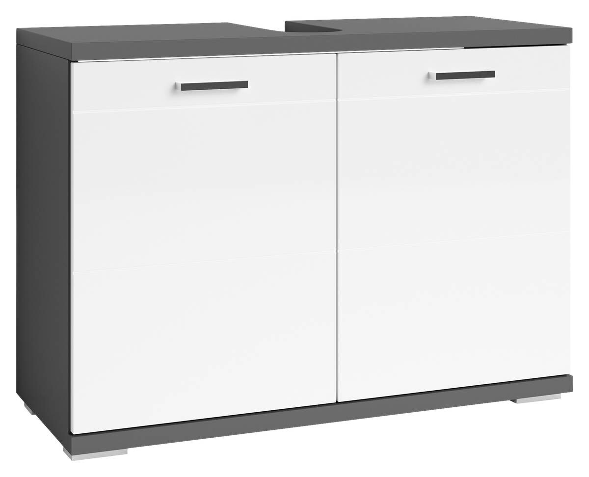 Waschbeckenunterschrank NEBRASKA anthrazit weiß Hochglanz silber verchromt B/H/T: ca. 80x59x31,5 cm