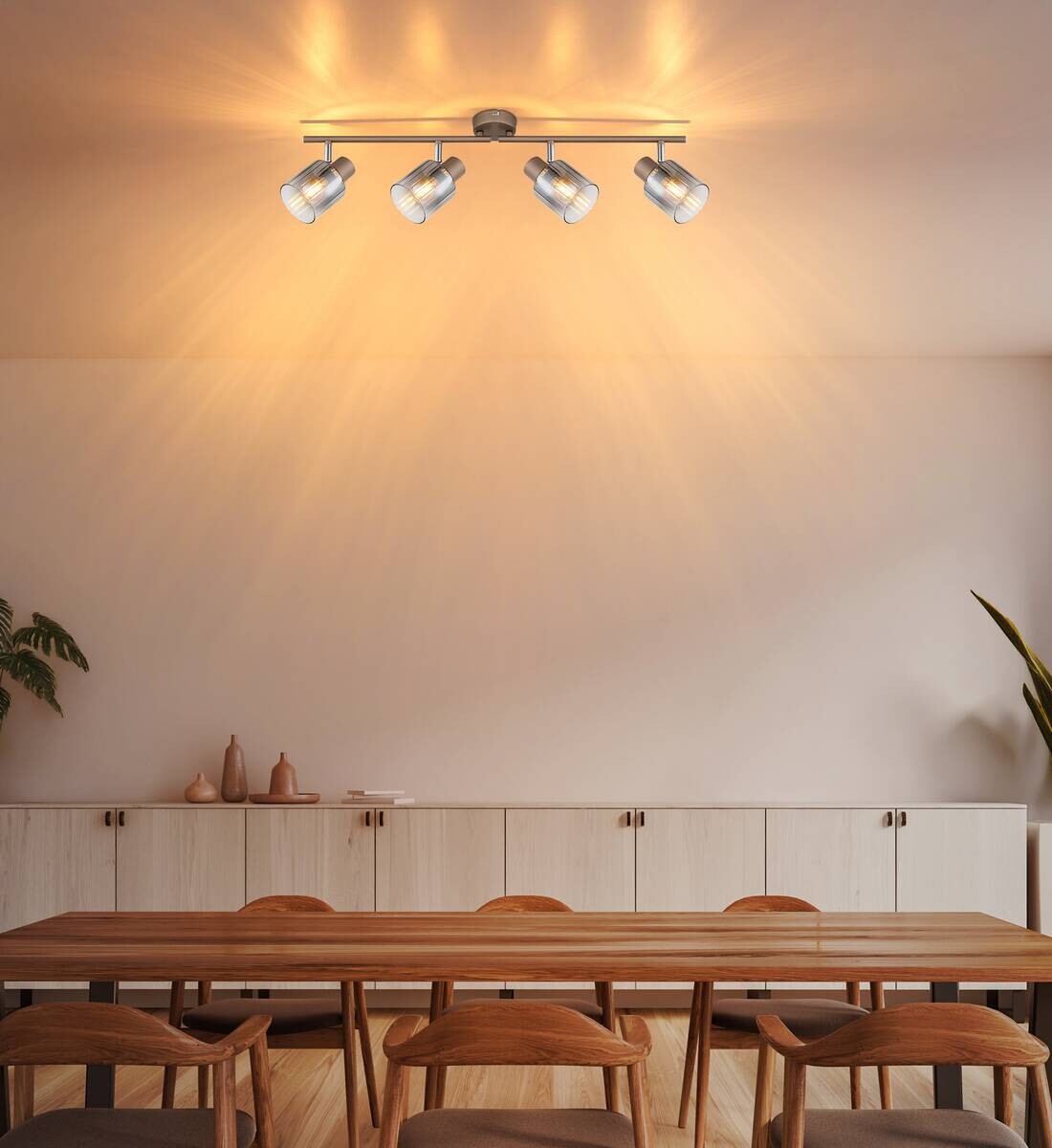 GLOBO Spot Walton 4 kaffee klar Rauch Glas Metall B/H/L: ca. 8x15x70 cm E14 4 Brennstellen