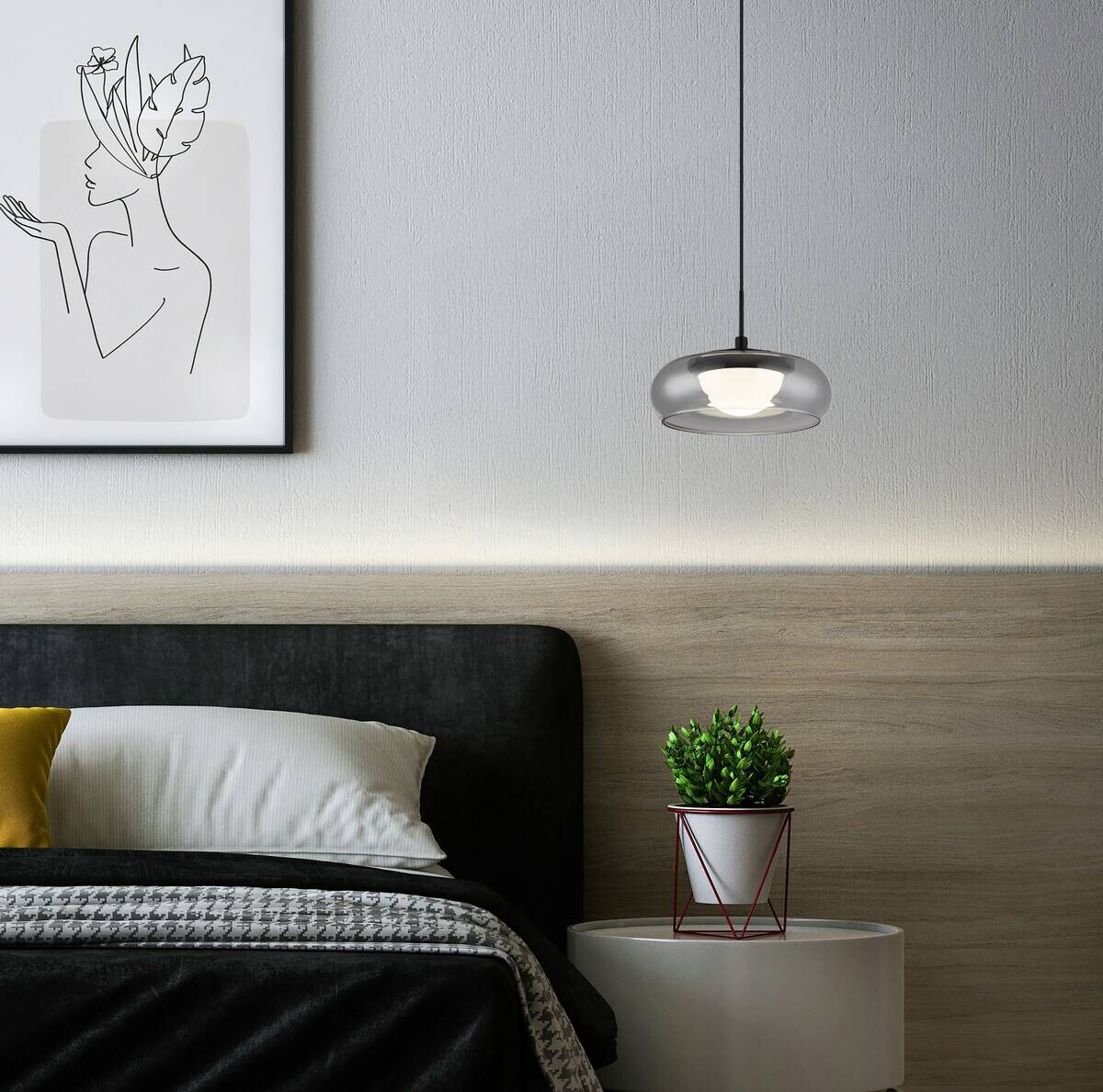 GLOBO Hängeleuchte schwarz Rauch Glas Metall B/H/L: ca. 26x18x26 cm