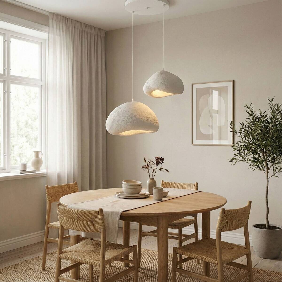 Opviq Pendelleuchte weiß Fiberglas Metall B/T/L: ca. 89x89x89 cm E27 2 Brennstellen