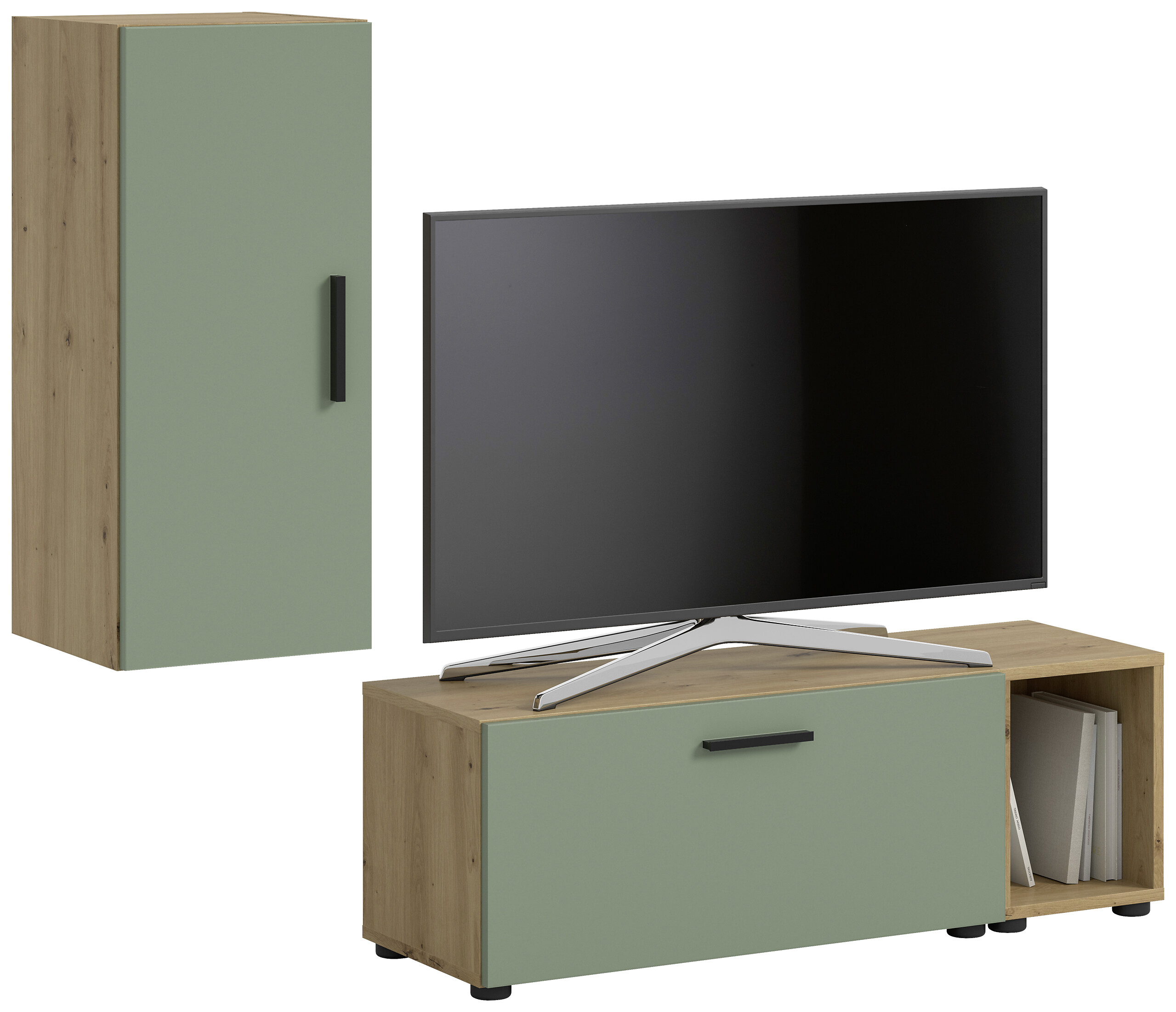 Wohnwand-Set TheOne Eiche Artisan Nachbildung grün B/H/T: ca. 75x32x34 cm