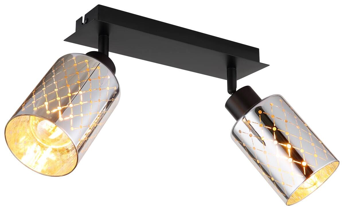 GLOBO Strahler mattschwarz klar Chrom Glas Metall B/H/L: ca. 9x22x46 cm E27 2 Brennstellen