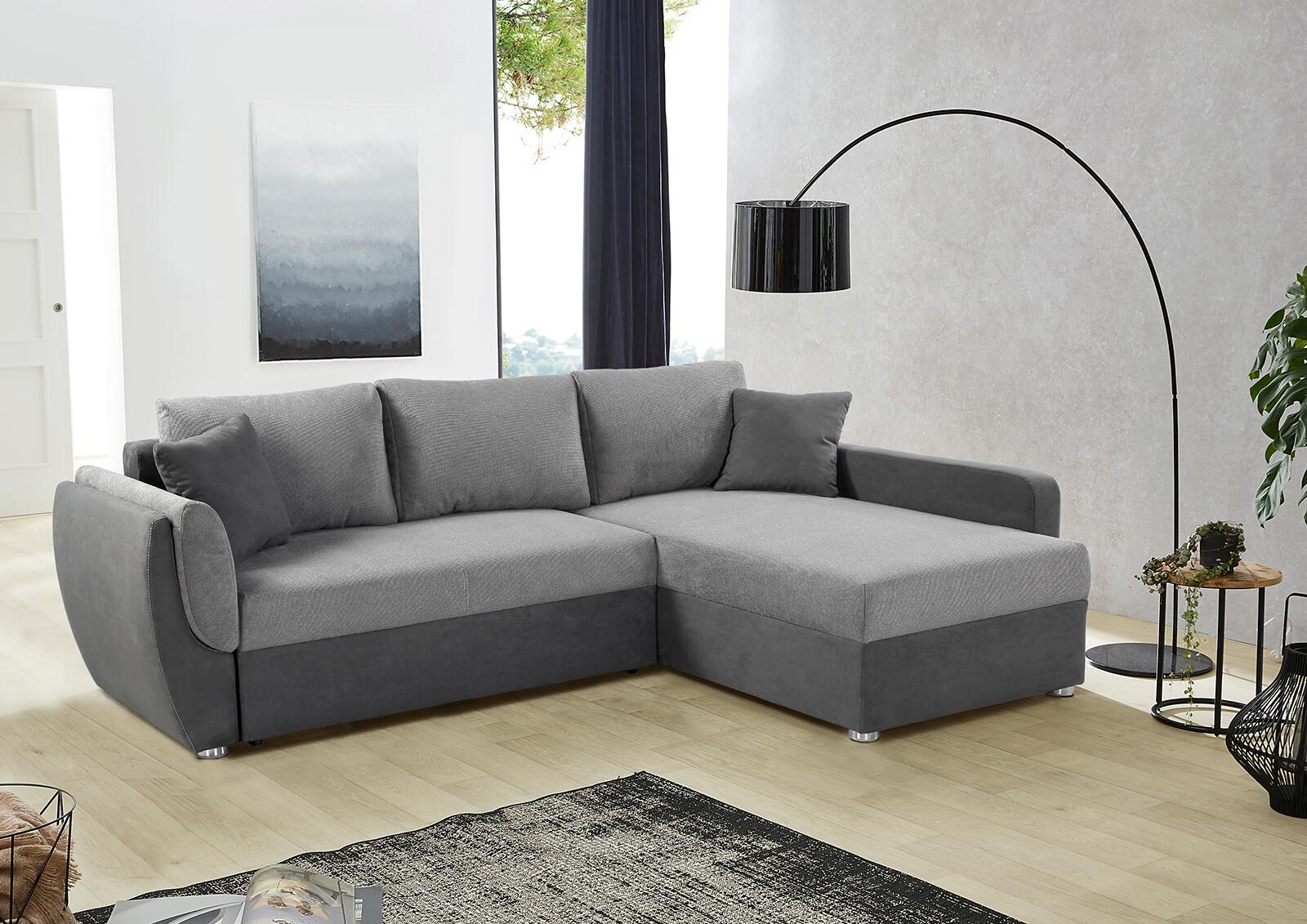 Ecksofa mit Bettfunktion und Bettkasten grau anthrazit B/H/T: ca. 247x82x178 cm