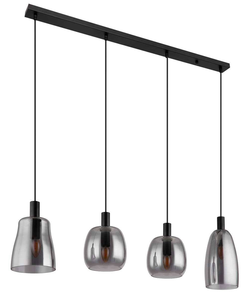 GLOBO Pendelleuchte Gari 15789-4HB schwarz Metall Rauchglas B: ca. 107 cm E14 4 Brennstellen