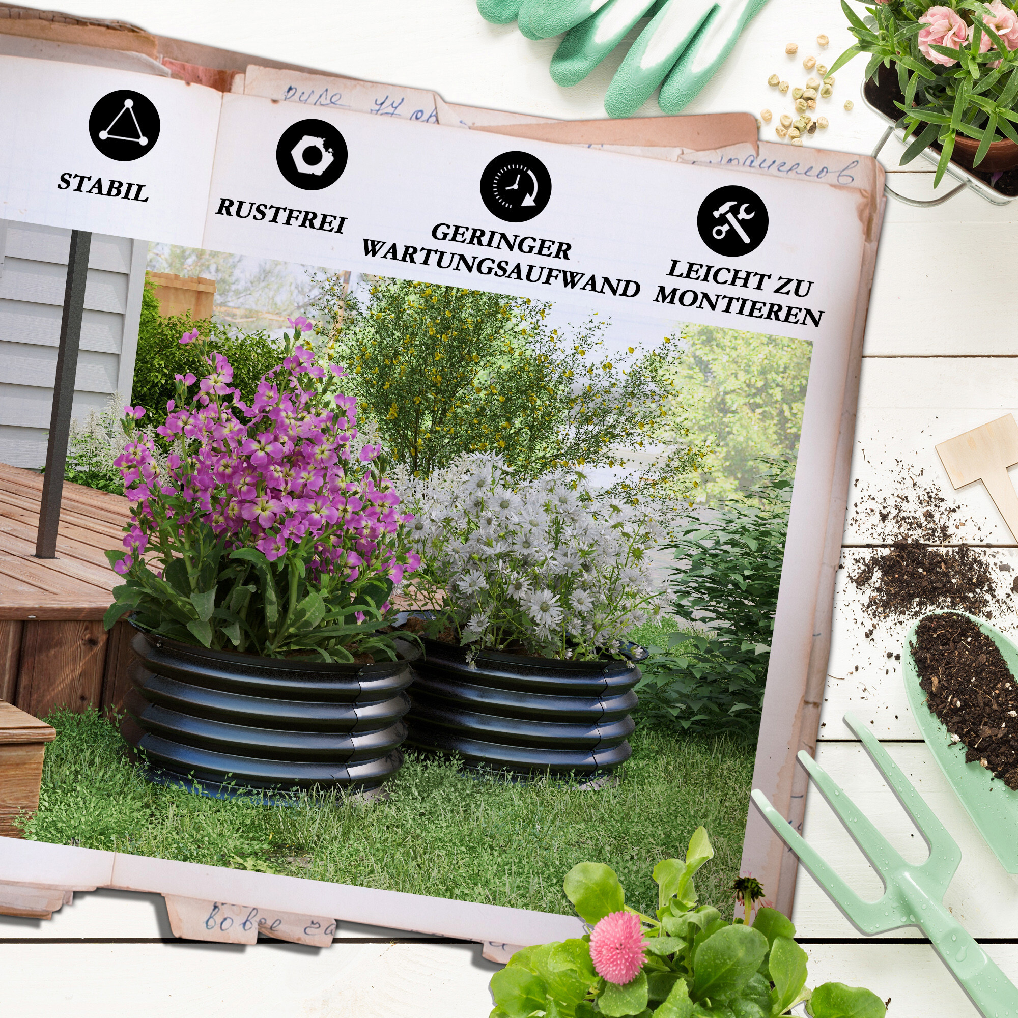 Outsunny Hochbeet 2er Set dunkelgrau Stahl B/H/L: ca. 60x30x60 cm