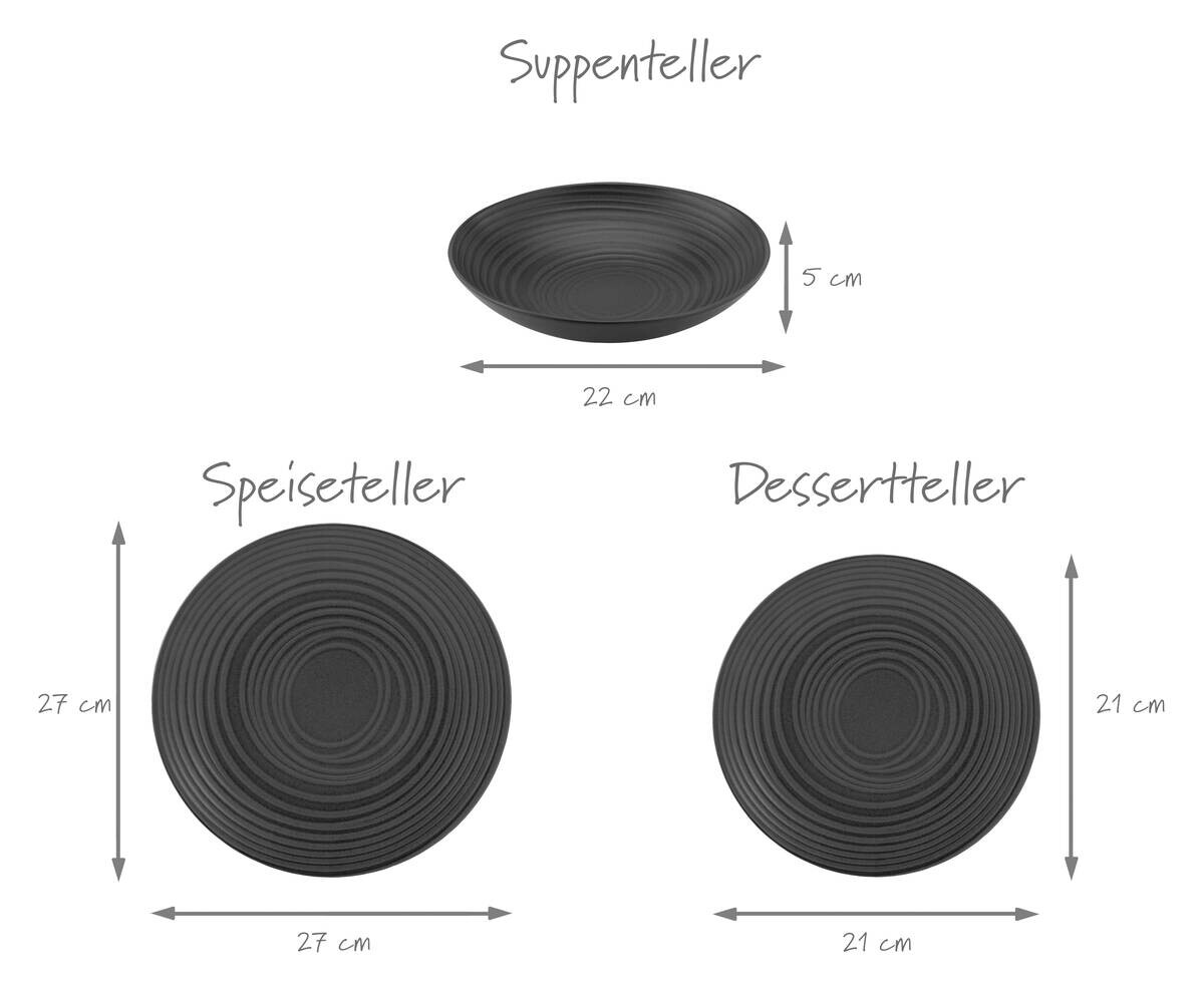 CreaTable Teller-Set Lava Stone schwarz Steinzeug