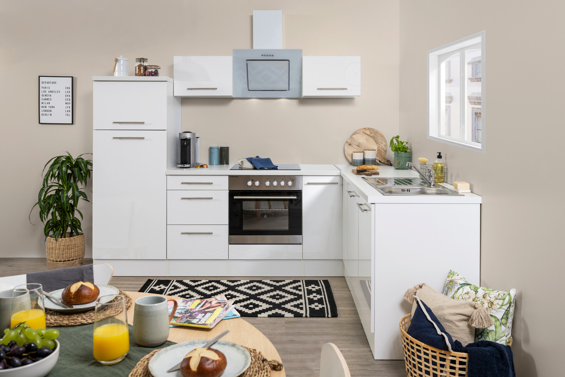 Respekta Winkelküche Amanda weiß Hochglanz B/H/T: ca. 260x200x60 cm