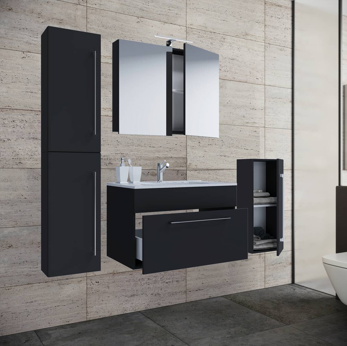 Waschplatz 5tlg-Badinos schwarz B/H/T: ca. 60x50x46 cm