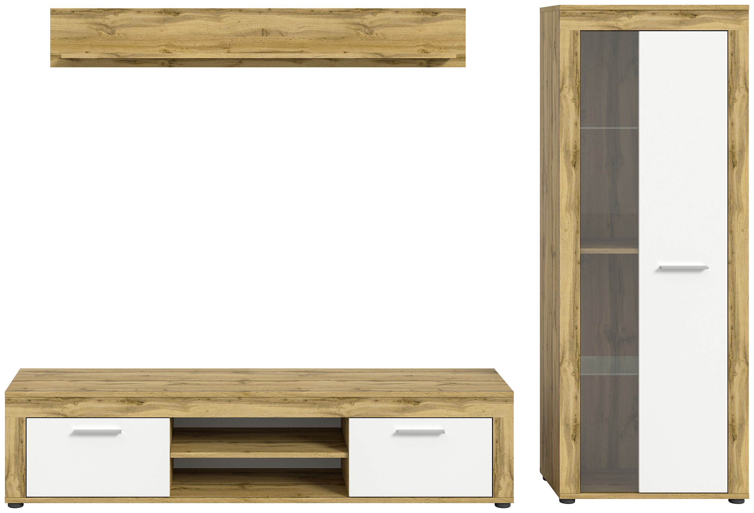 Wohnwand Jam Eiche Wotan Nachbildung weiß B/H/T: ca. 235x159x35 cm