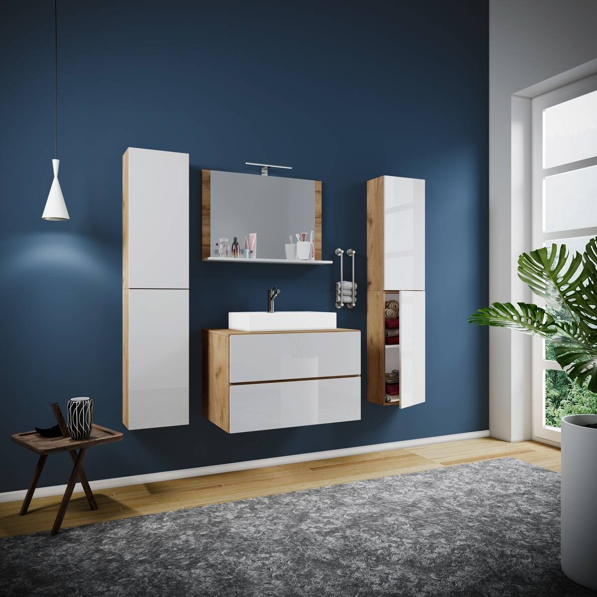 Waschplatz 5tlg-Lendas Eiche Honig Nachbildung weiß weiß B/H/T: ca. 60x52x52 cm