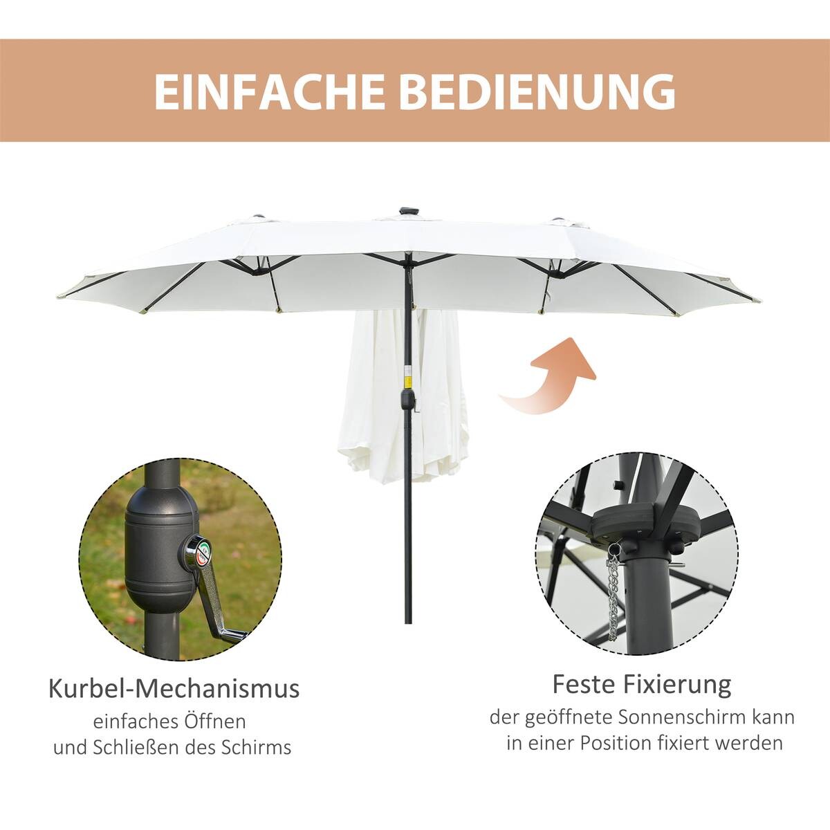 Outsunny Sonnenschirm mit Solar-LED-Leuchte bunt Polyester B/H/L: ca. 265x240x450 cm