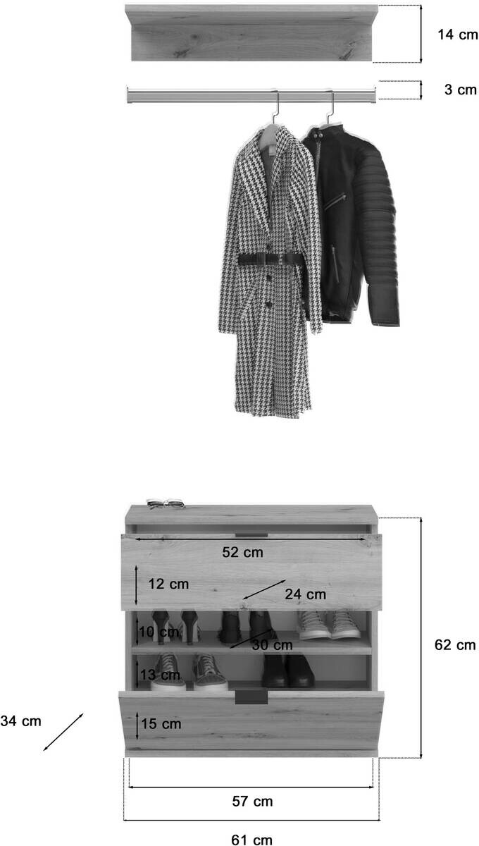 Garderobe PROJEKT Eiche Artisan Nachbildung Spiegel B/H/T: ca. 152x193x34 cm