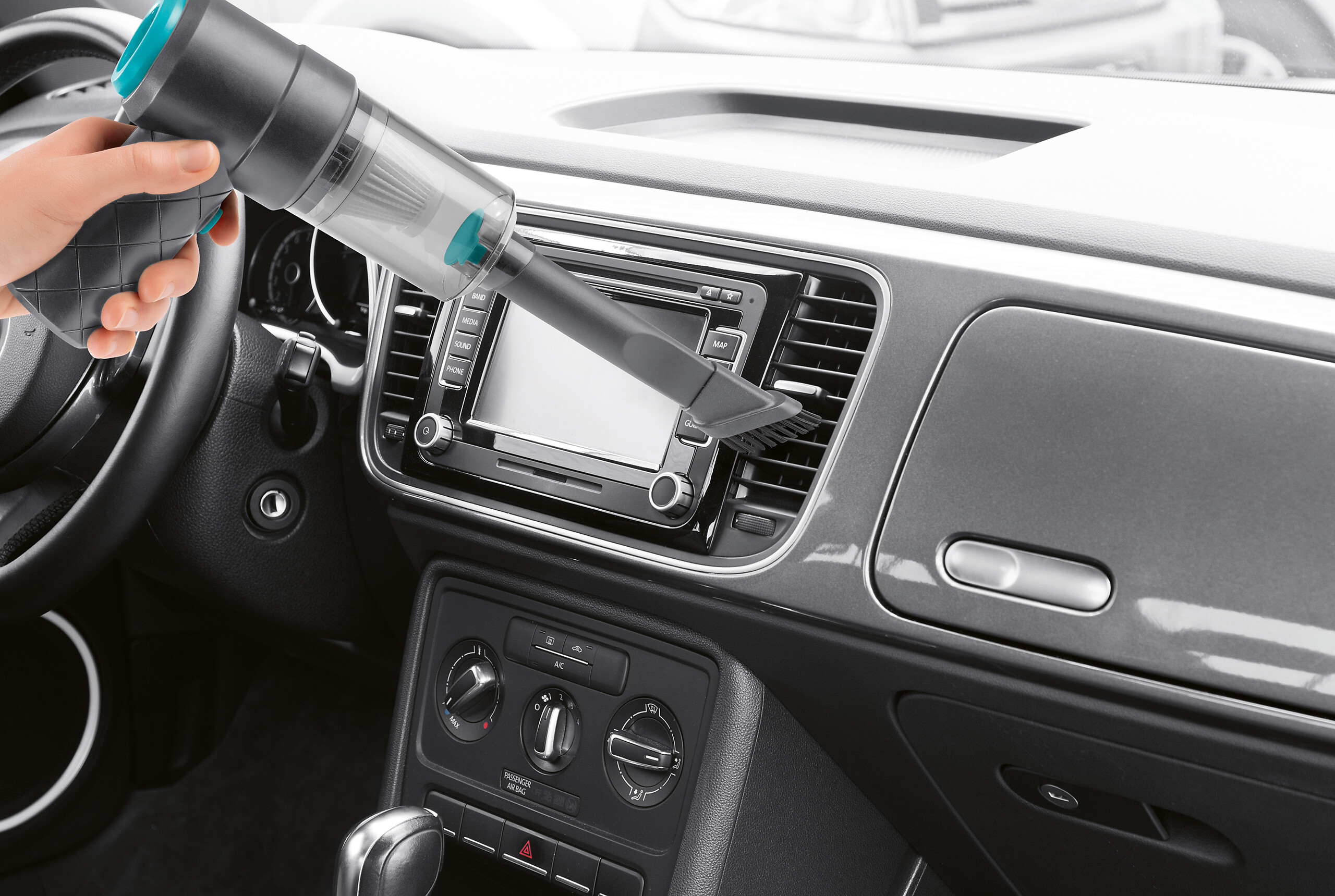 CLEANmaxx Akku-Handstaubsauger blau grau B/H/L: ca. 6,5x11,5x16 cm