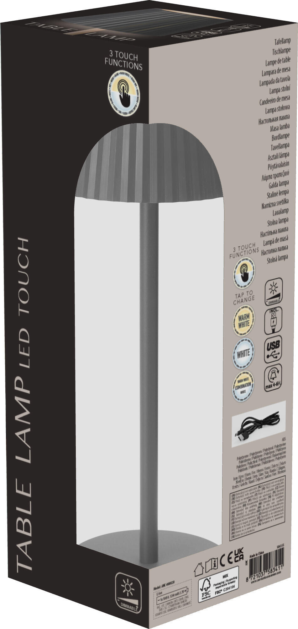 Tischlampe grau Kunststoff B/H/L: ca. 9,3x9,3x28 cm